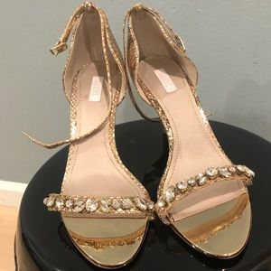 Glint “Mari” Crystal Gold Ankle Strap Sandal